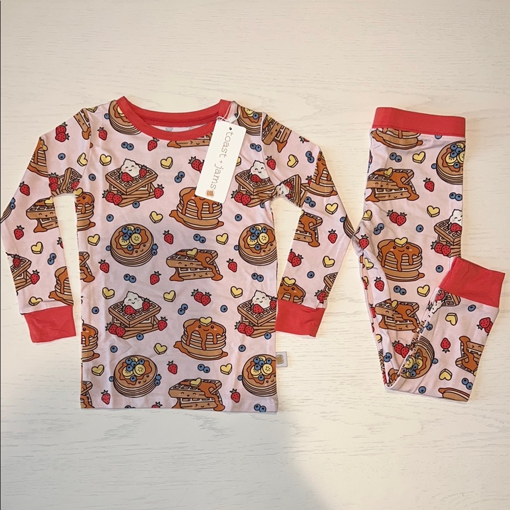 Toast + Jams Bamboo Pink Waffly Cute Pajama Set 7/8 years